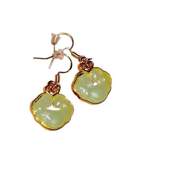 Faux Jade Gold Cloud Earrings - Picture 1 of 5